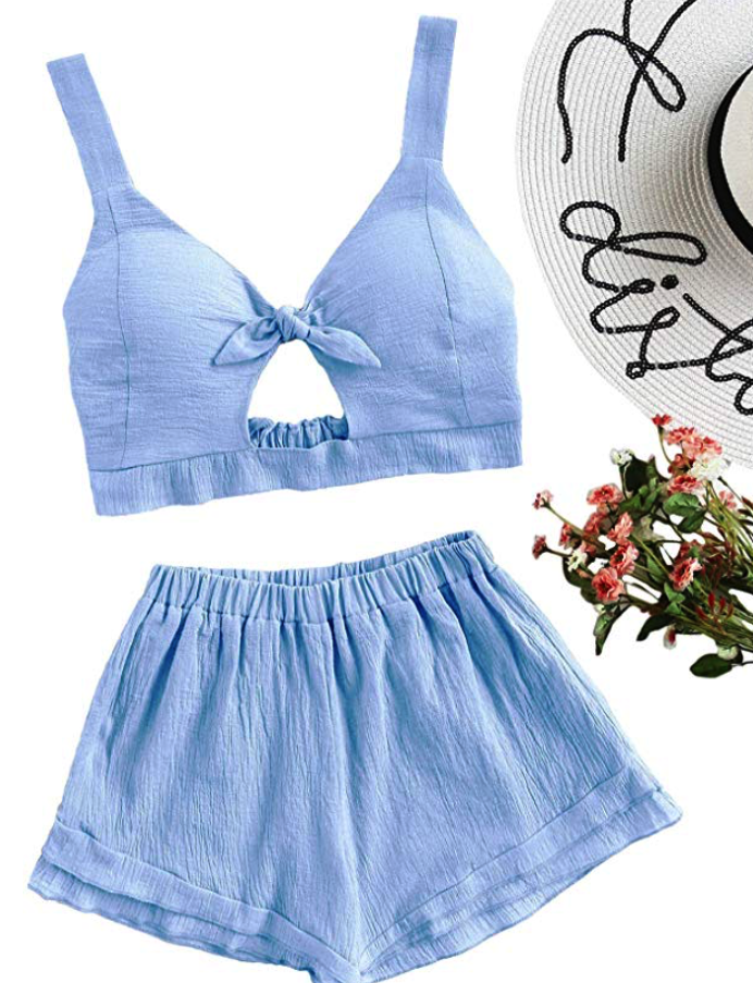 V NECK FRONT CROPTOP SET