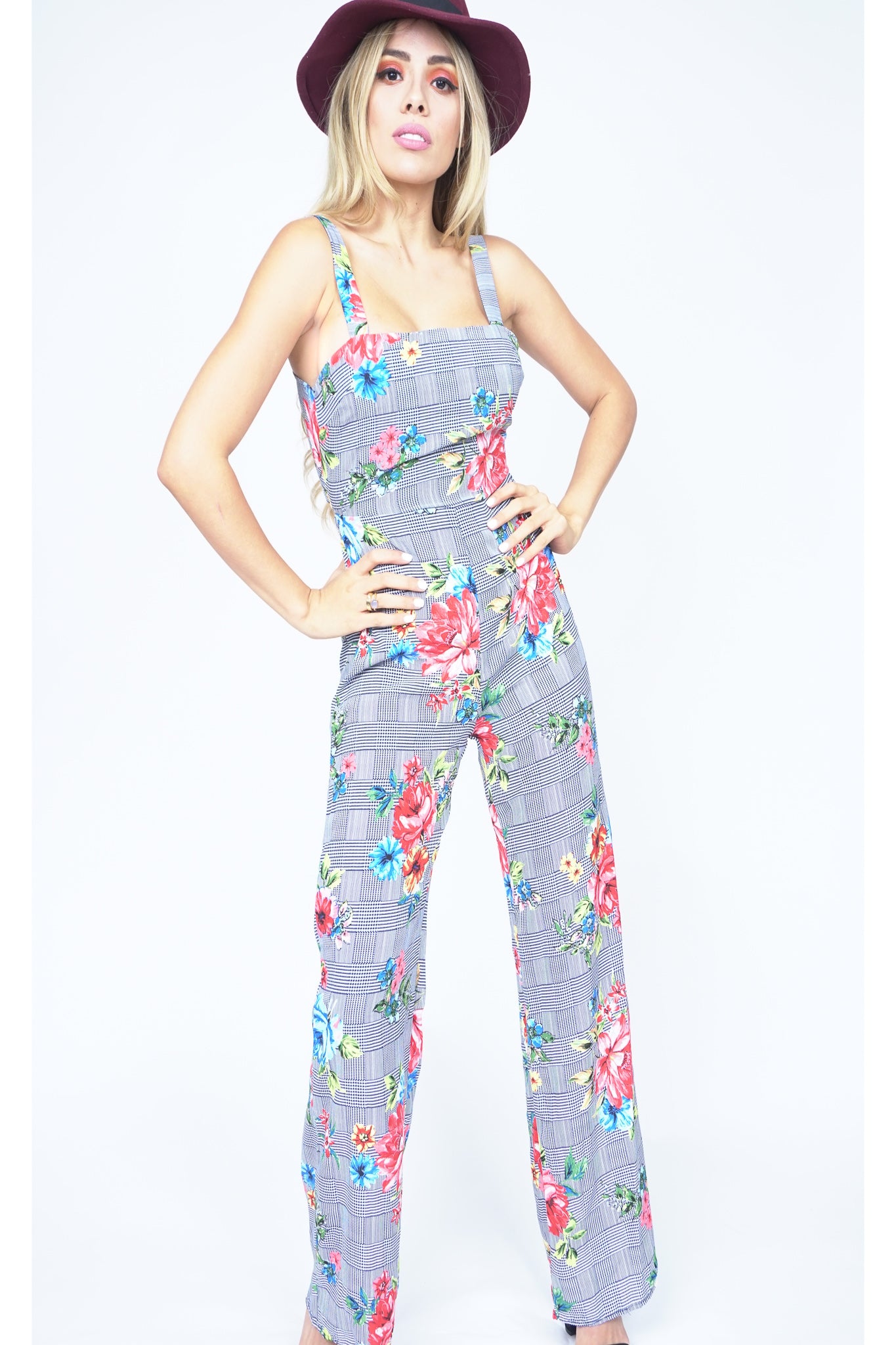 STRIPED ROSE TIE-FRONT JUMPSUIT