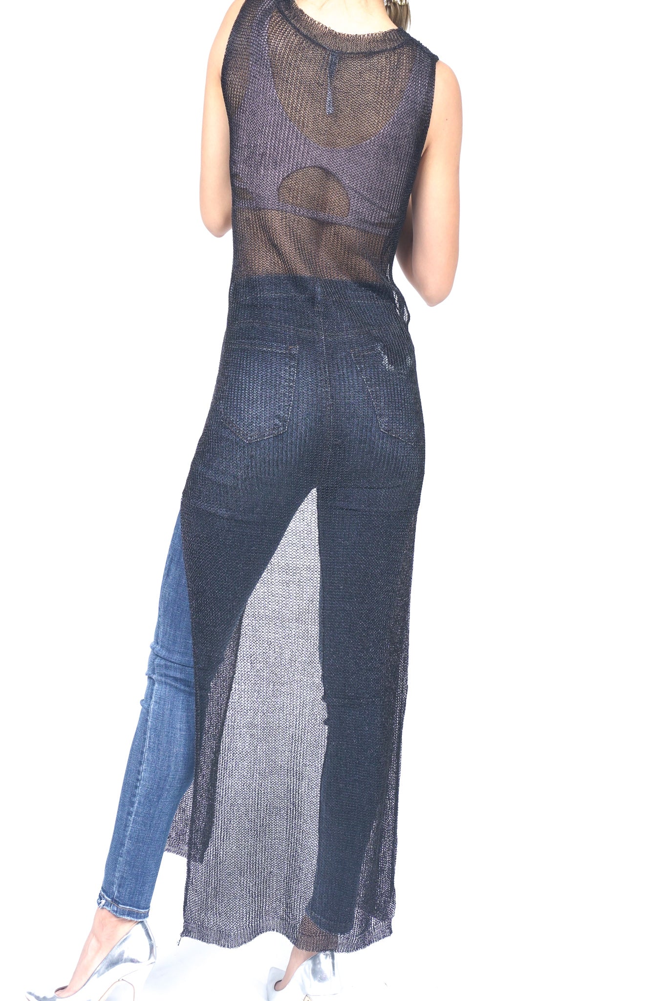 METALLIC MESH BLACK ROMPER