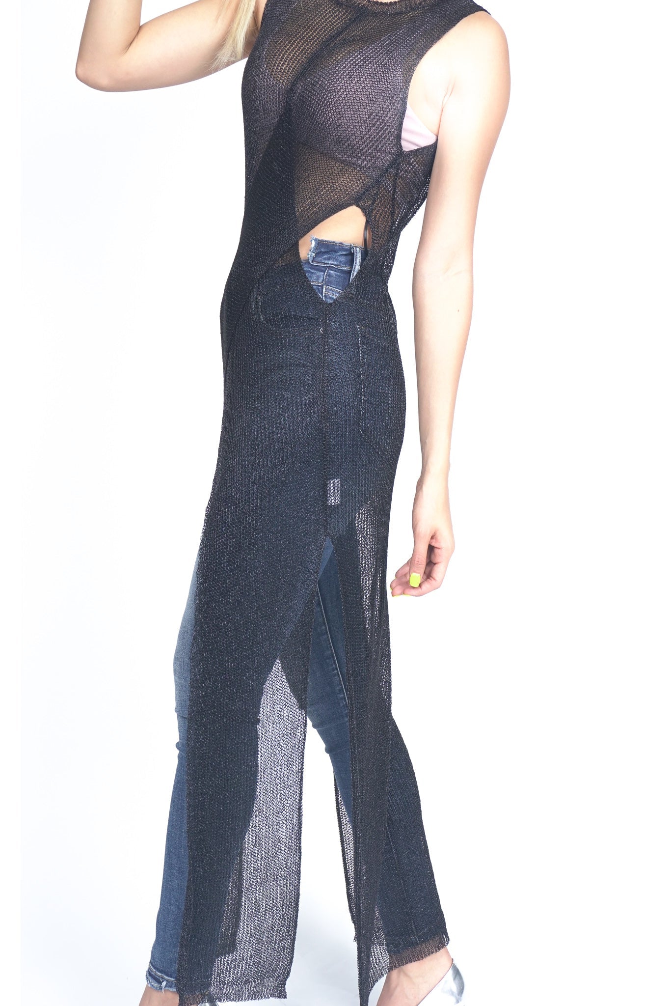 METALLIC MESH BLACK ROMPER