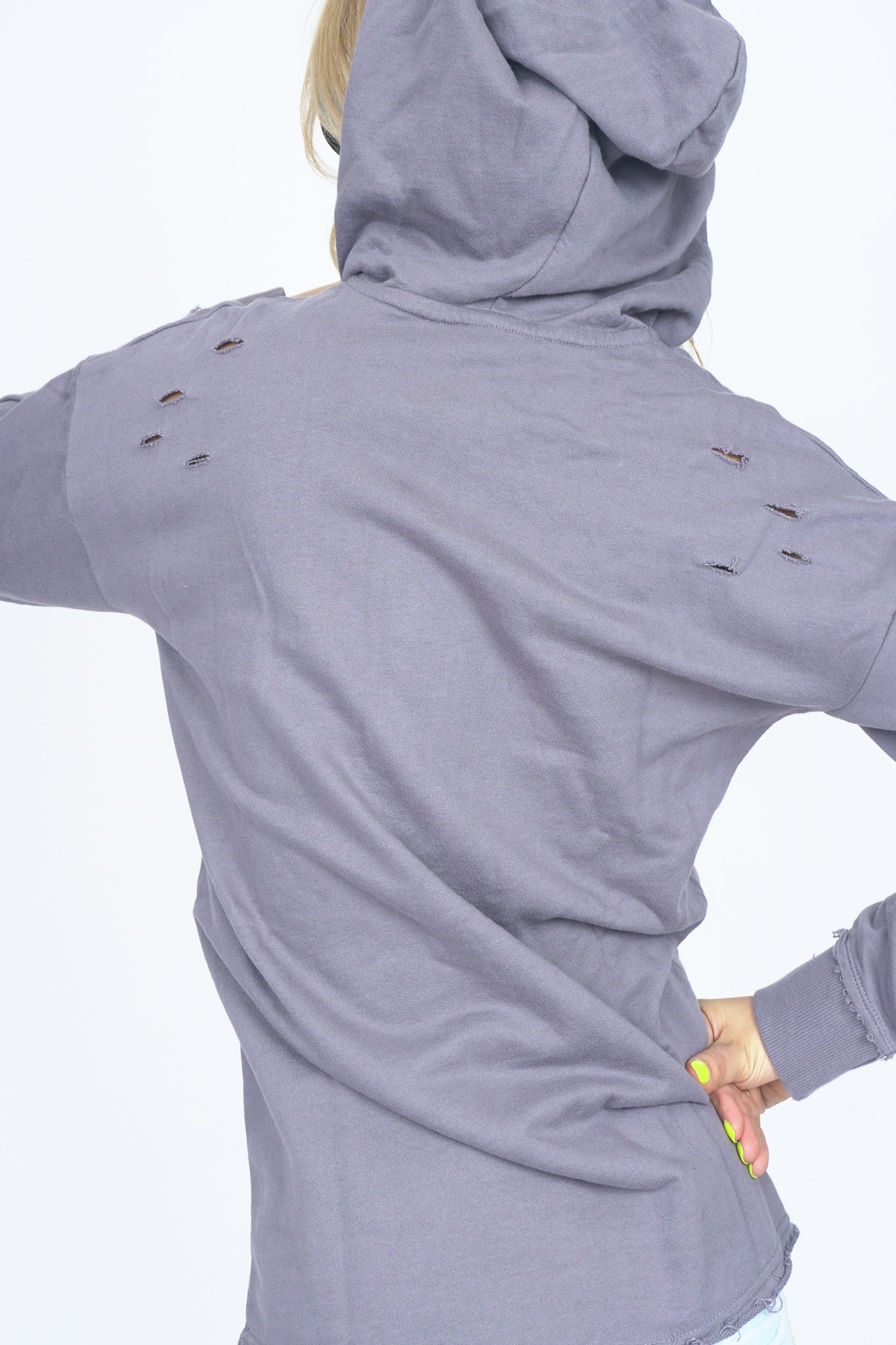 GARMENT DYE TIE-FRONT HOODIE TOP