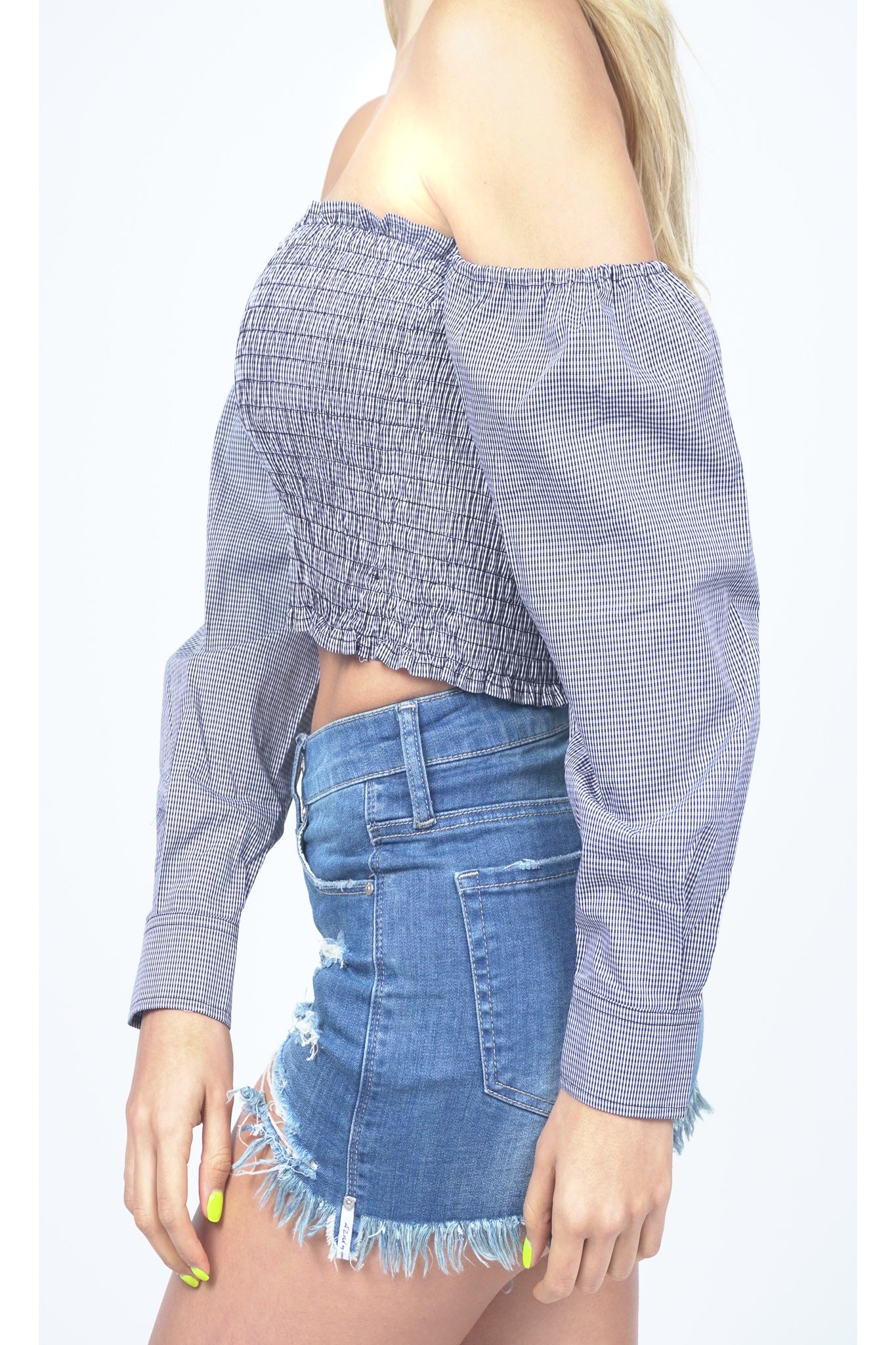 SMOCKED TUBE TOP WITH LONG SLEEVE
