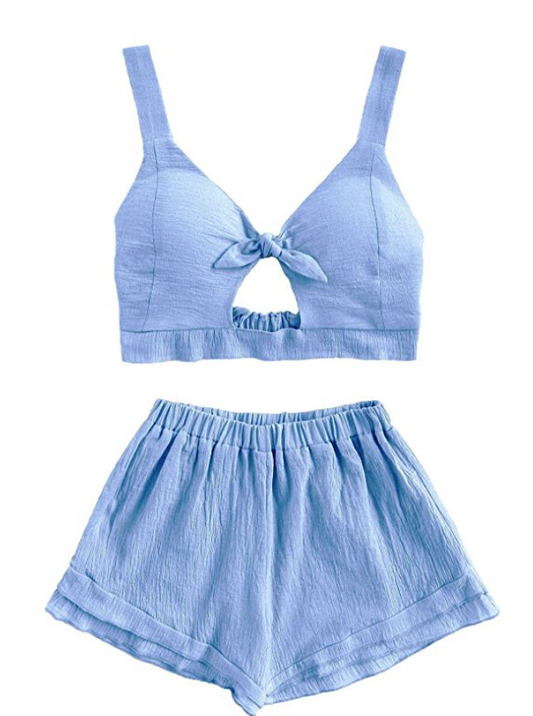 V NECK FRONT CROPTOP SET