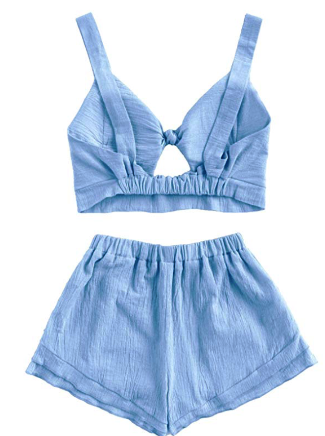 V NECK FRONT CROPTOP SET