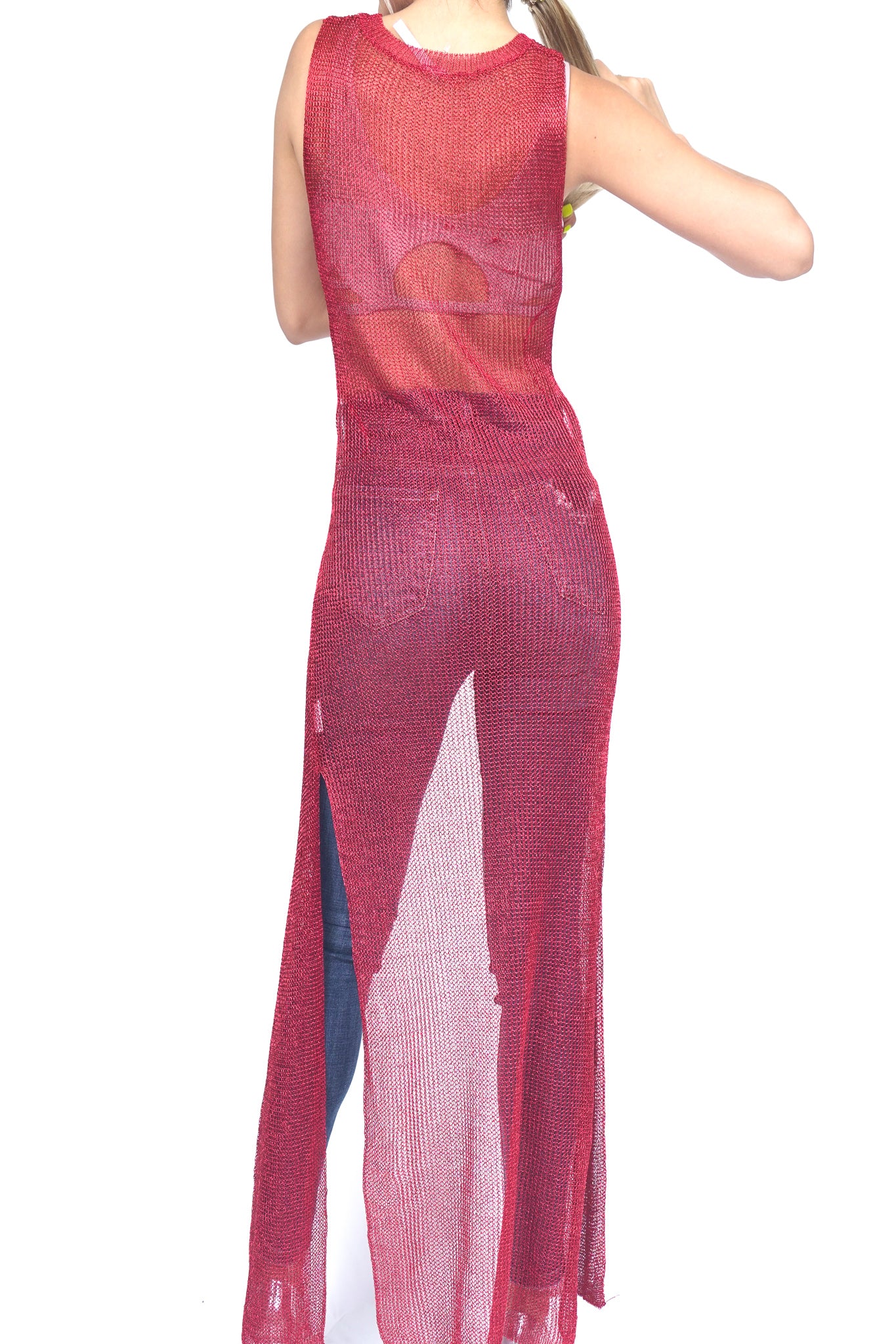 METALLIC MESH RED ROMPER